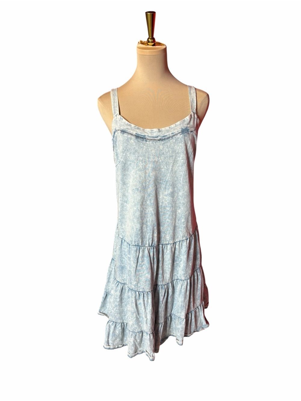 SO Light Blue Tiered Ruffle Tank Dress Sleeveless Mini Dress Large